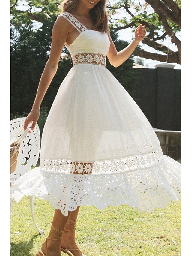 Women's Midi Dress White Dress Graduation Dress Elegant