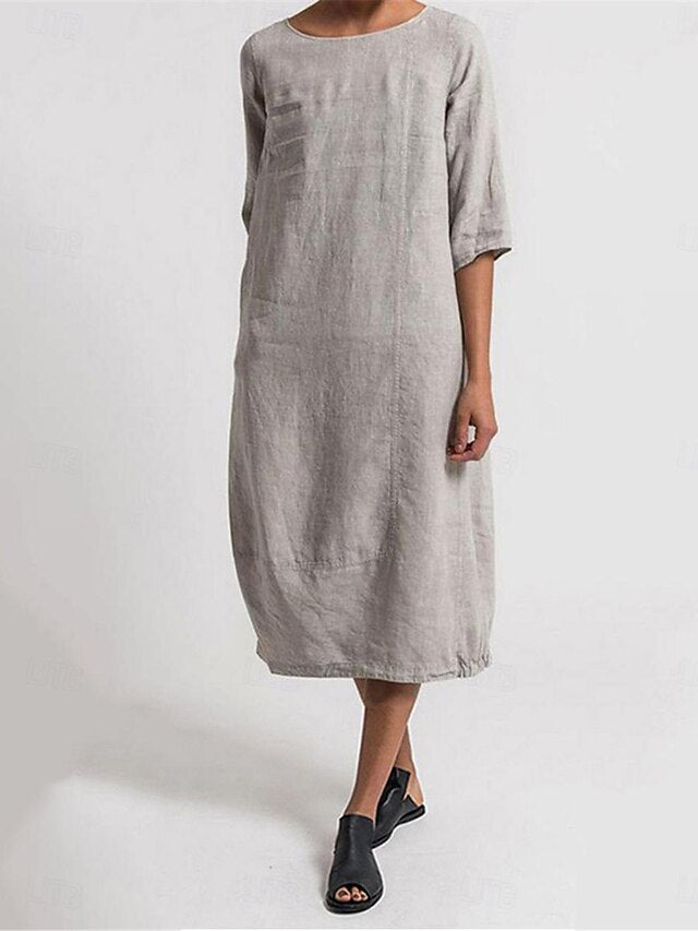 Women's Blue Light Blue Black Summer Spring Midi Dress 100%