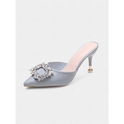 Toe Buckle Crystal with Blue Mules Pointed Light Women's