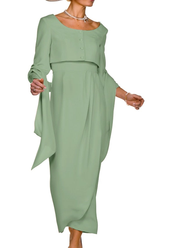 Elegant Guest Sheath Bride Mother Dress Wedding the Two Piece of