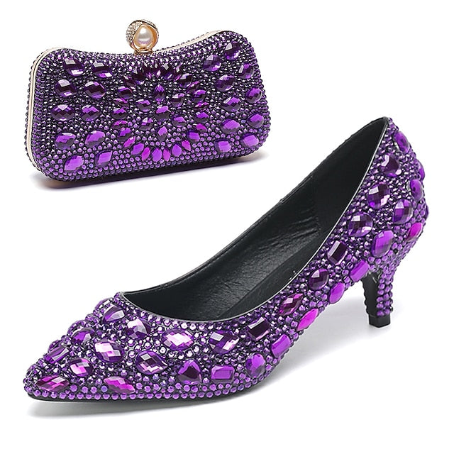 Heel Kitten Women's Crystal-Embellished Shoes Matching and