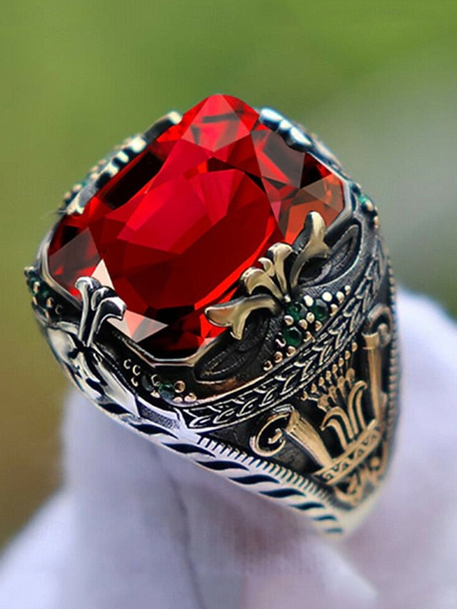 Gemstone Ring Alloy Men's