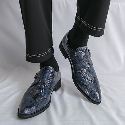Men Monk – Formal Shoes Snake Classic Print for Strap Brown