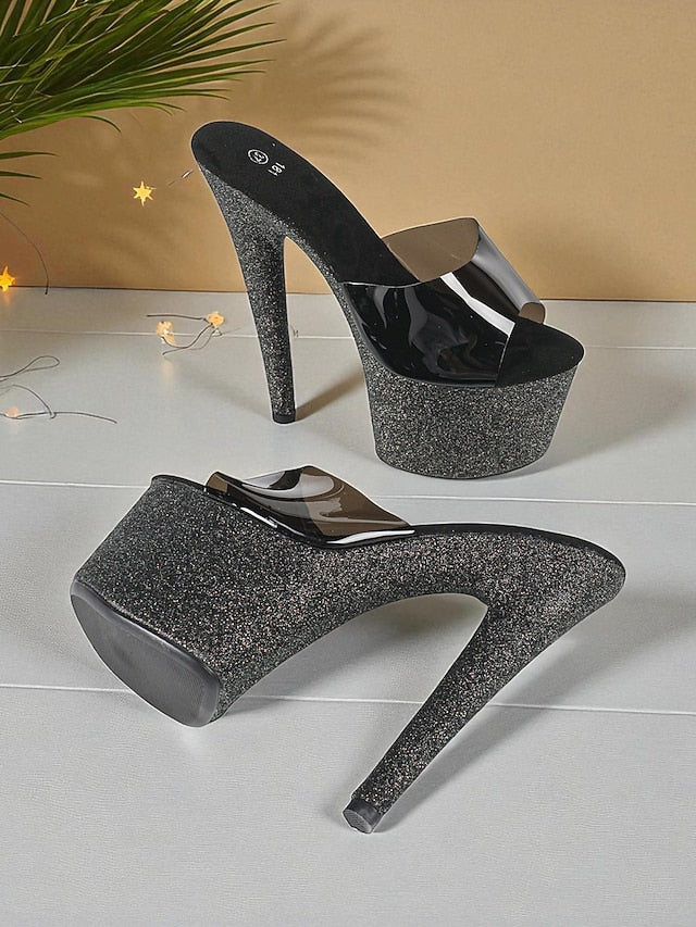 Red Stiletto Heels Women's Platform Glitter
