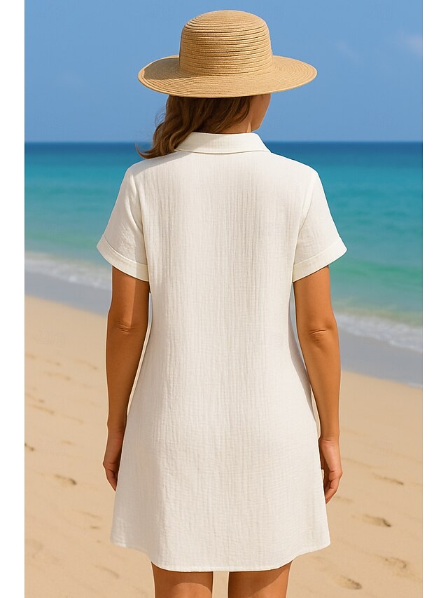 Women's Mini Dress Cotton Blend Shirt Dress Winter Dress