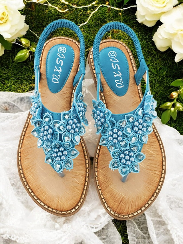 Flat Floral Slip-Ons with Design Comfortable Beaded
