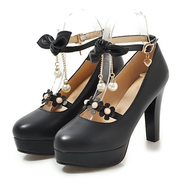 Girls'  Platform Heels White Wedding Mary Elegant Jane