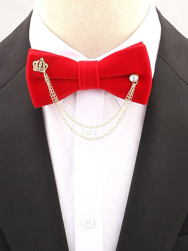 Detail Tie Velvet Men's – Bow and with Crown Chain
