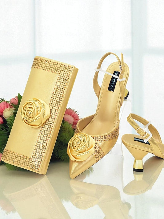 and Clutch - Gold Heels Set Matching Slingback Women's