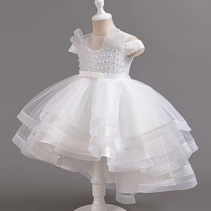 Kids Sleeve Girls' Dress Solid Short Color Wedding Party