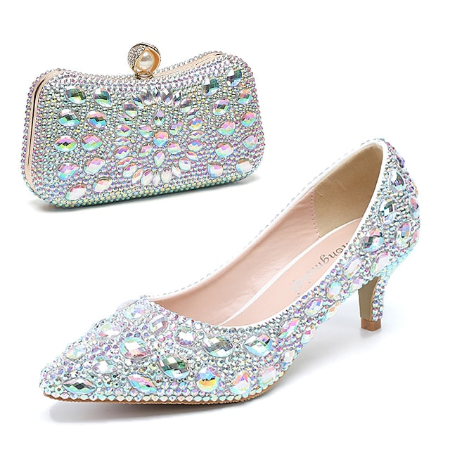 Heel Kitten Women's Crystal-Embellished Shoes Matching and