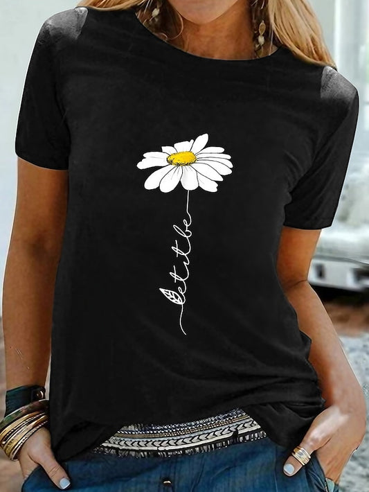 Women's T shirt Tee 100% Cotton Black White Yellow Graphic