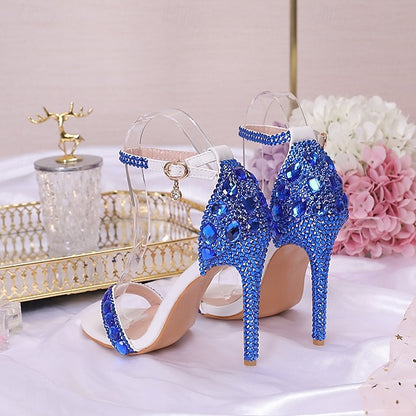 Women's Ankle Stiletto with Matching Rhinestone Heels Green