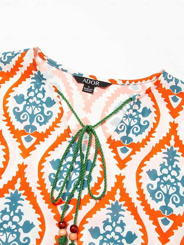 Satin Rainbow Totem Print Swing Maxi Dress