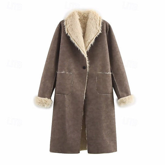 Warm Faux Fur Buttons Women's Comfortable Coat Pocket