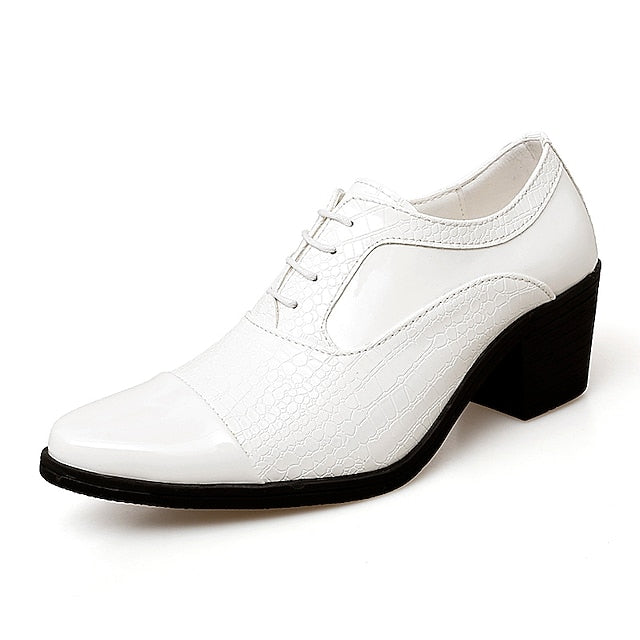 Men's Black Crocodile Leather Faux Patent Oxford Pattern