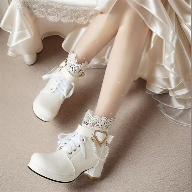 Ankle Women's – Wedding Bridal Lace-Up White Boots Shoes