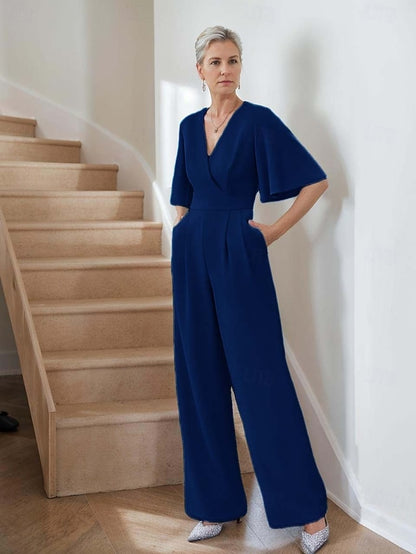 Neck Mother of Simple the Jumpsuit V Minimalist Bride Elegant