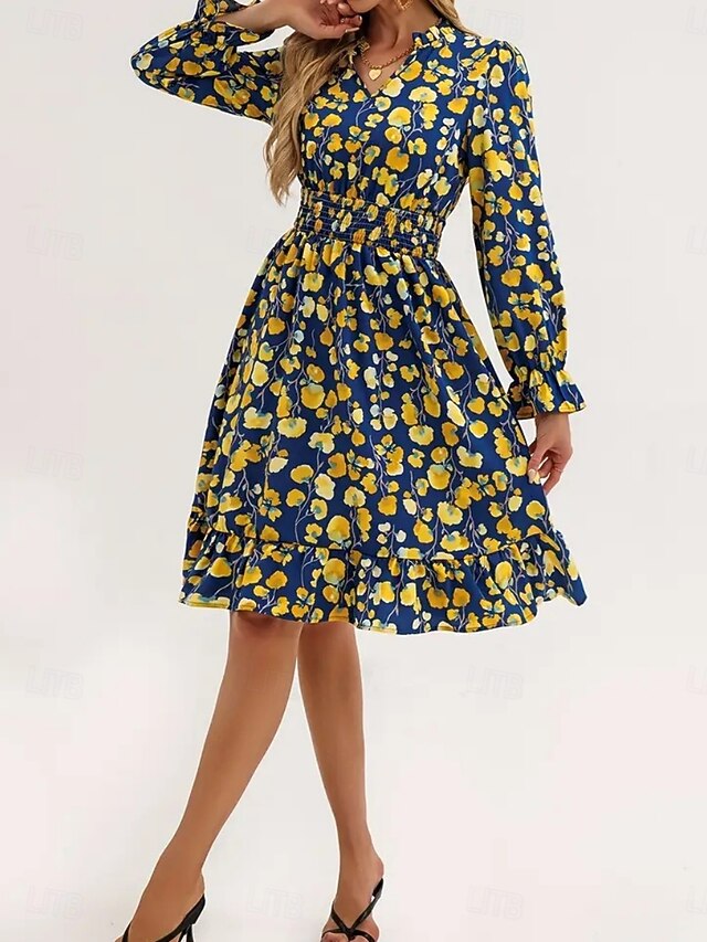 Women's Knee Length Dress A Line Dress Floral Dress Elegant