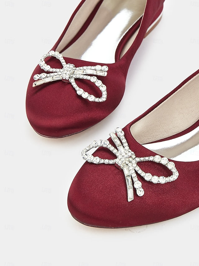 Flats Rhinestone Round-Toe - Embellished Bow Women's