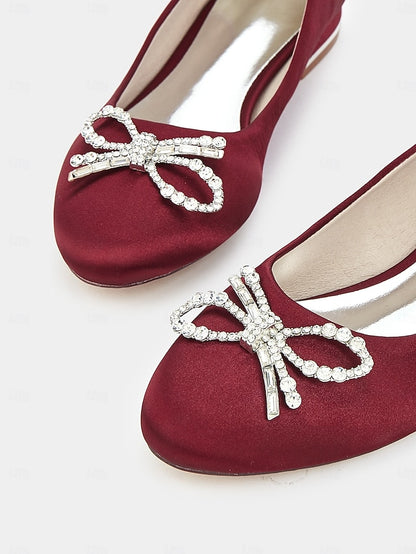 Embellished Flats Women's Bow Round-Toe Rhinestone -