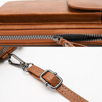Portefeuille à fermeture éclair vintage en similicuir pour femme