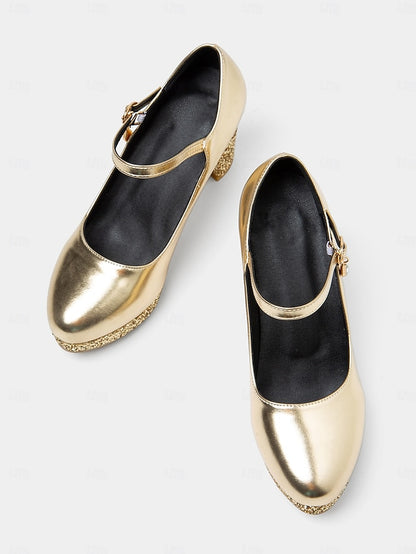 Jane Heel Block Sparkly Women's Glitter Gold Mary Pumps –