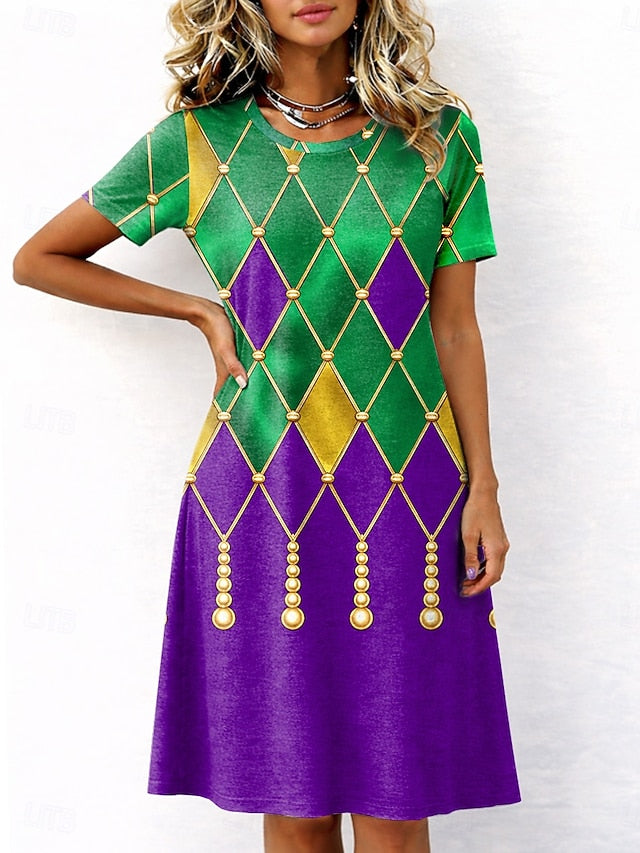 Carnival Mardi Gras Women's Midi Dress T Shirt Dress Tee