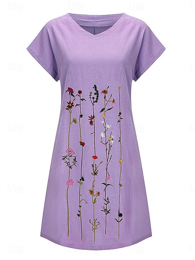 Women's Blue White Purple Summer Spring Midi Dress Faux