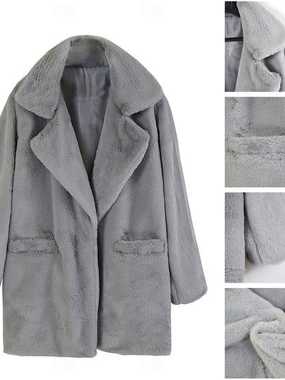 Warm Fleece Breathable Fur Pocket Faux Lined Coat Women's