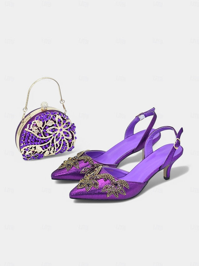 Gold Heels Matching with Embellished Slingback Handbag –