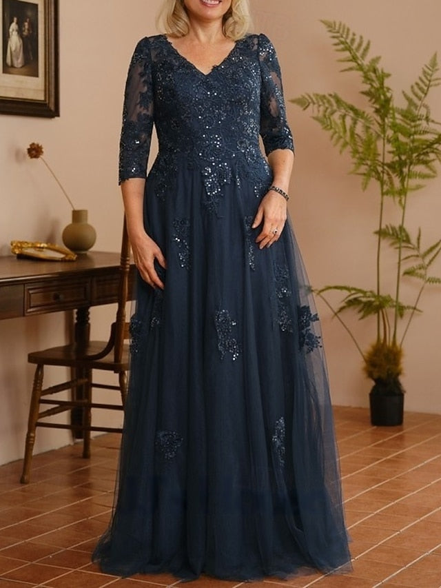 Bride the A-Line Elegant Dress of Neck Wedding Guest Mother V