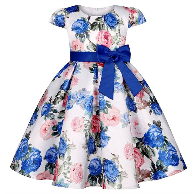 Party Girls' Floral Kids Flower Dress Short Sleeve