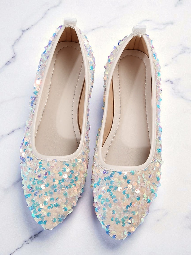 Ballet Sequin Women's - Toe Pointed Flats Black Sparkly