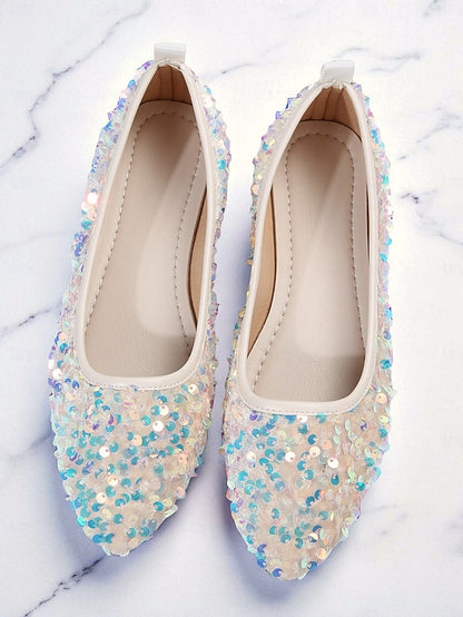 Ballet Sequin Women's - Toe Pointed Flats Black Sparkly