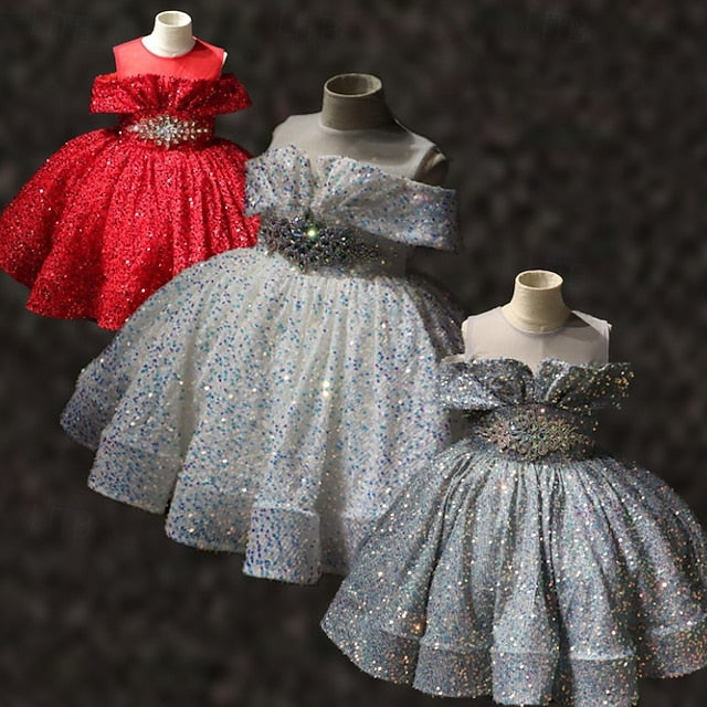 Kids Party Girls' Dress Short Solid Sleeve Color