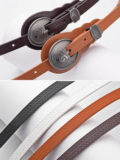 Women's Faux Waist Vintage Carved Leather Belt Western with