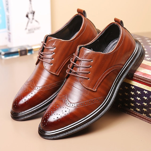 Shoes Faux Brown – Classic Dress Brogue Leather Men's