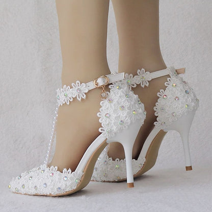 Wedding Shoes Heel Pointed High Women's Lace Bridal