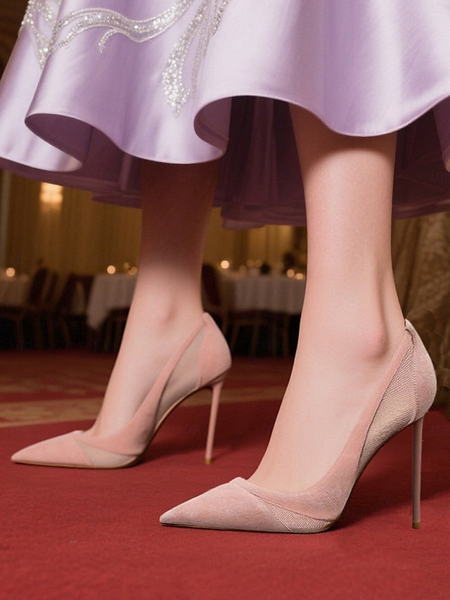 Pumps Toe Mesh Women's with Detailing Pointed Nude Suede