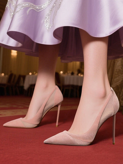 Pointed Suede Toe Detailing Women's Mesh with Nude Pumps