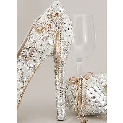 Women's White Platform Pearl Rhinestone Embellished and