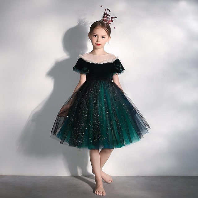 Short Girl Kids Party Solid Flower Dress Girls' Color