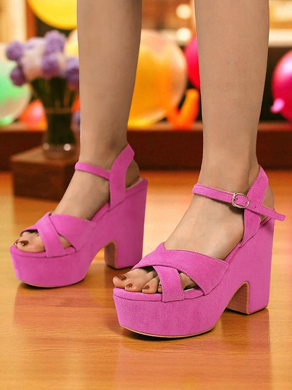 Platform Sandals with Hot Suede Ankle Strap Pink - Women's