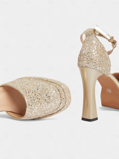 Women's High Glitter Platform Heels Gold