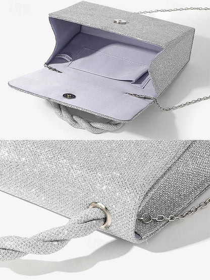 Braided Silver Handbag Glitter Handle Women's with and