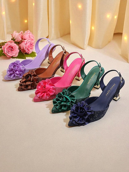 Floral with Purple Heels Women's Rhinestone Slingback