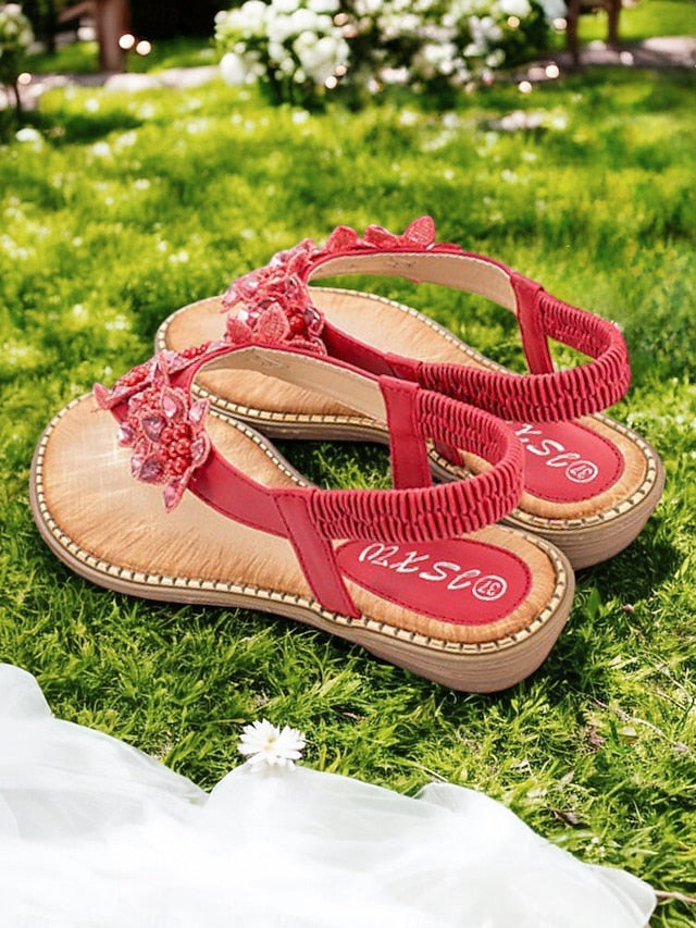 Flat Floral Slip-Ons with Design Comfortable Beaded