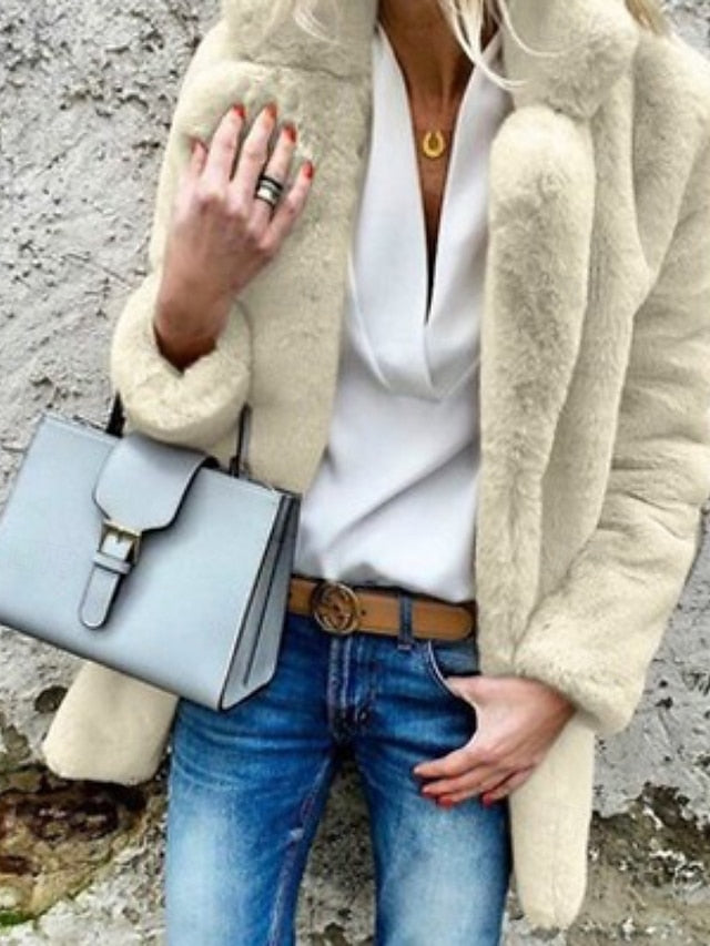 Going Fur Casual Collar Coat Women's Plain Comfortable Warm