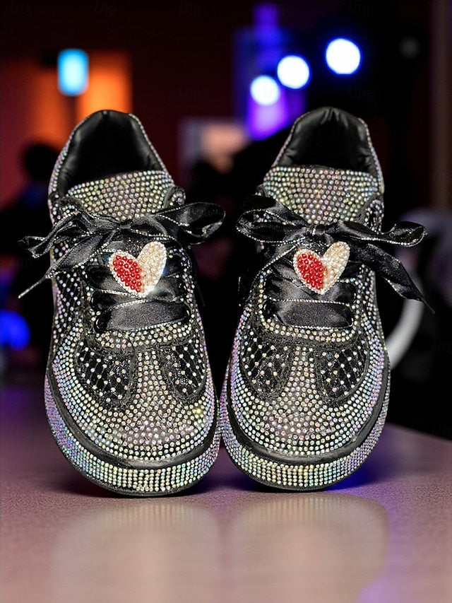 Rhinestone Sneakers with Women's Ribbon White Satin Laces